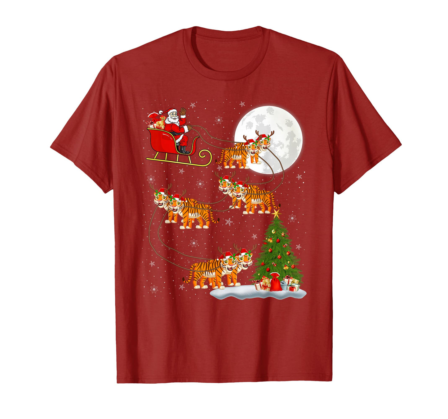 Tiger Santa Sleigh Flying Funny Magical Christmas T-Shirt
