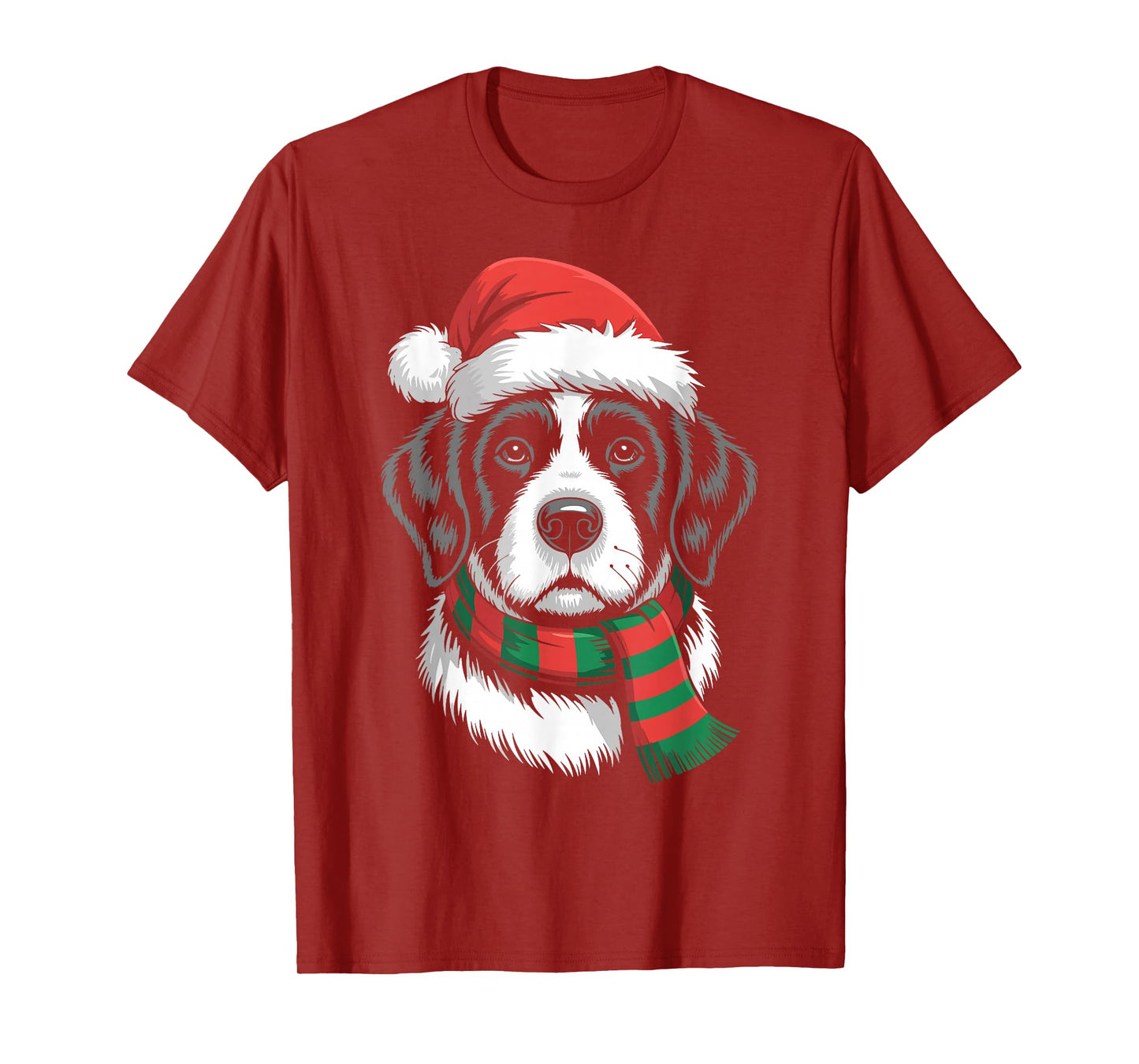 Bernard Dog Xmas Santa Hat Scarf Christmas Costume T-Shirt