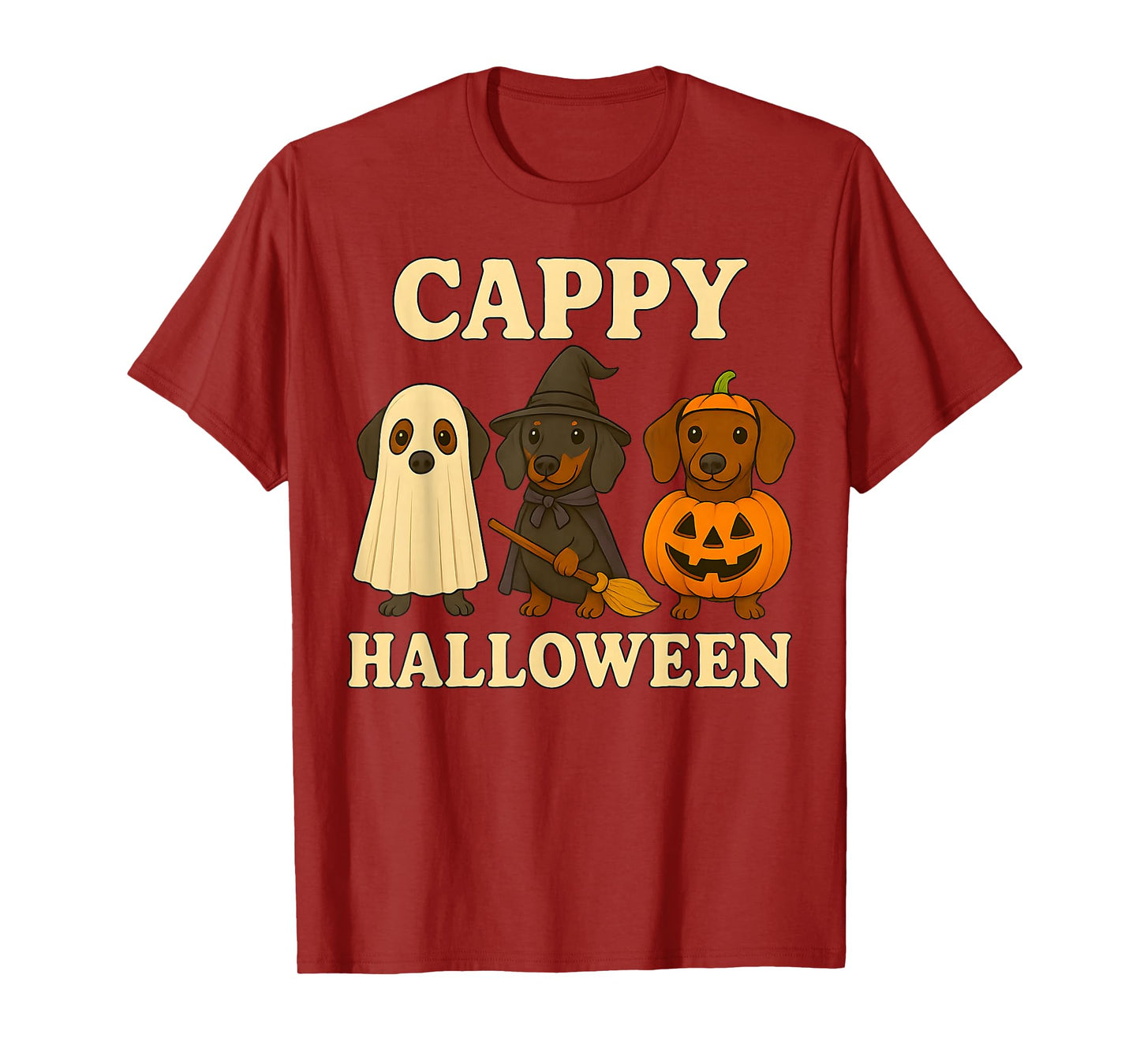 Cappy Halloween Funny Dachshund Dog Ghost Witch Pumpkin Tees T-Shirt