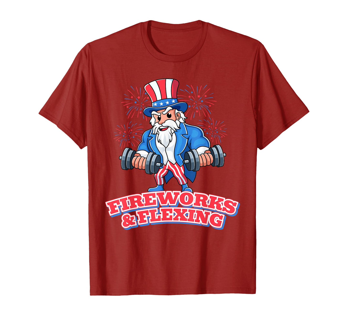 Fireworks & Flexing July 4th Gym Workout Lifting Pun Funny T-Shirt