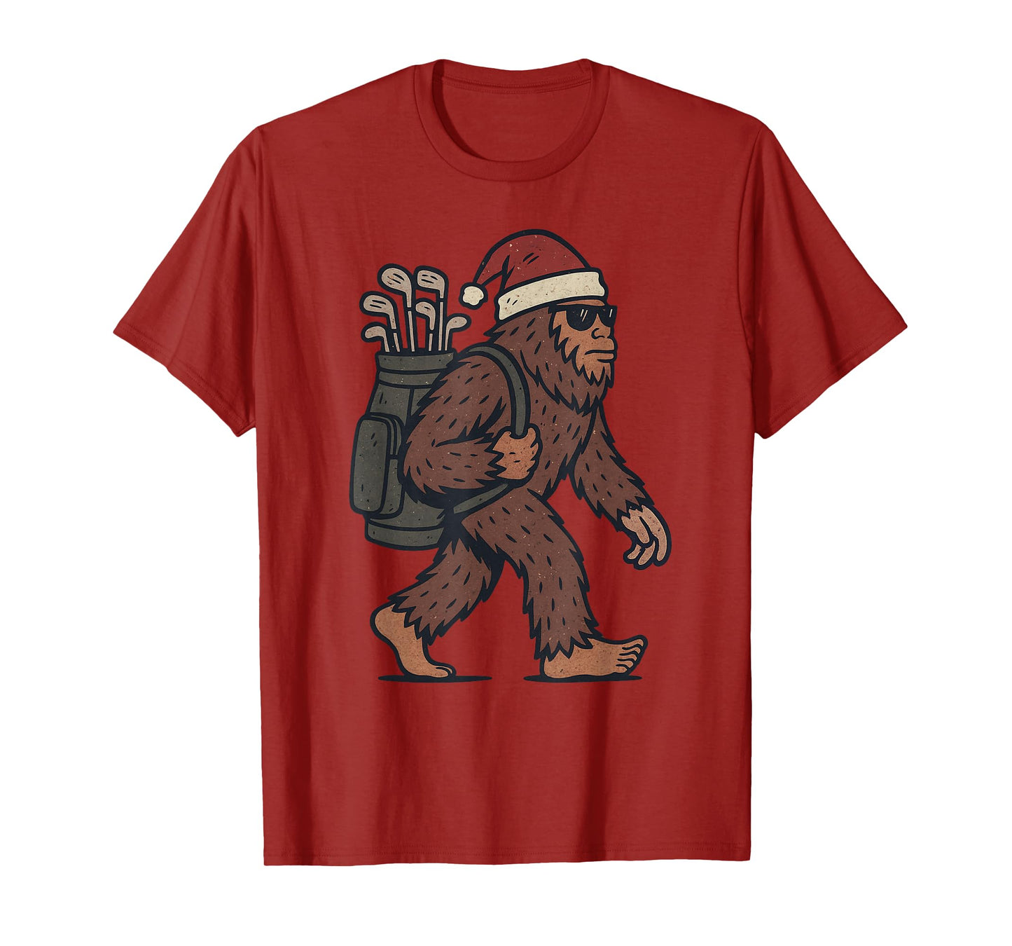 Sasquatch Playing Golf Christmas Vintage Funny Xmas T-Shirt