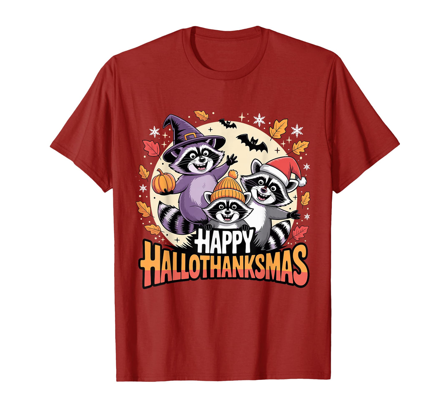 Happy Hallothanksmas Raccoon Trio Pumpkin T-Shirt