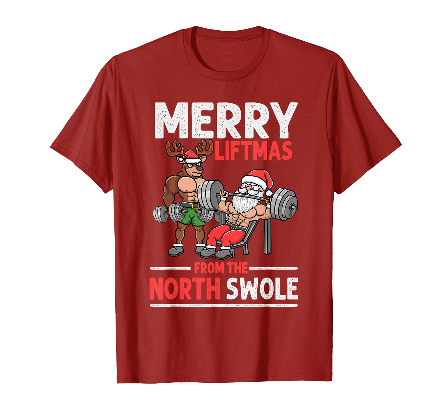 Merry Liftmas from North Swole Muscle Santa Weightlifting T-Shirt