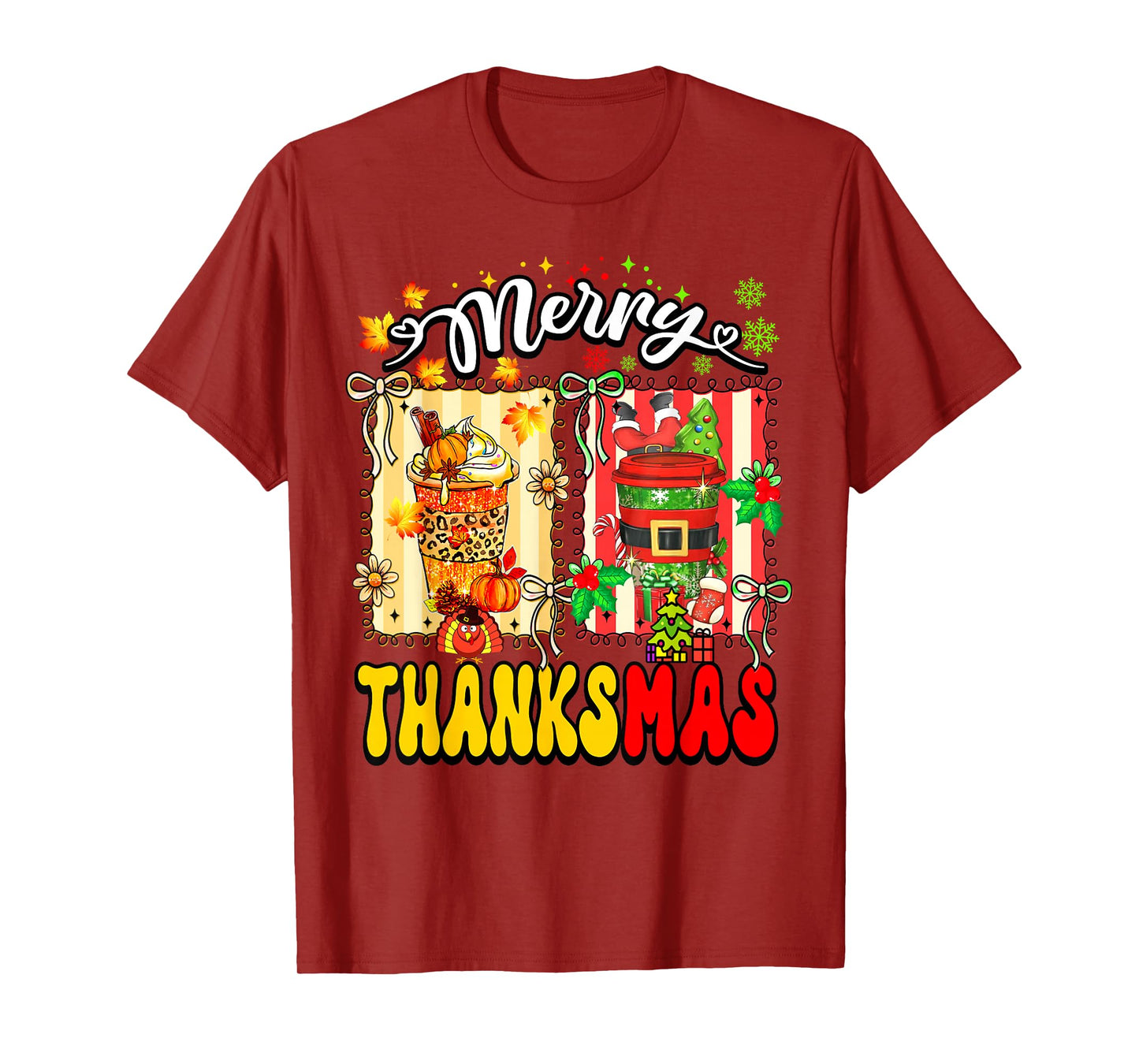Merry Thanksmas Pumpkin Spice Coffee Latte Thanksgiving Xmas T-Shirt