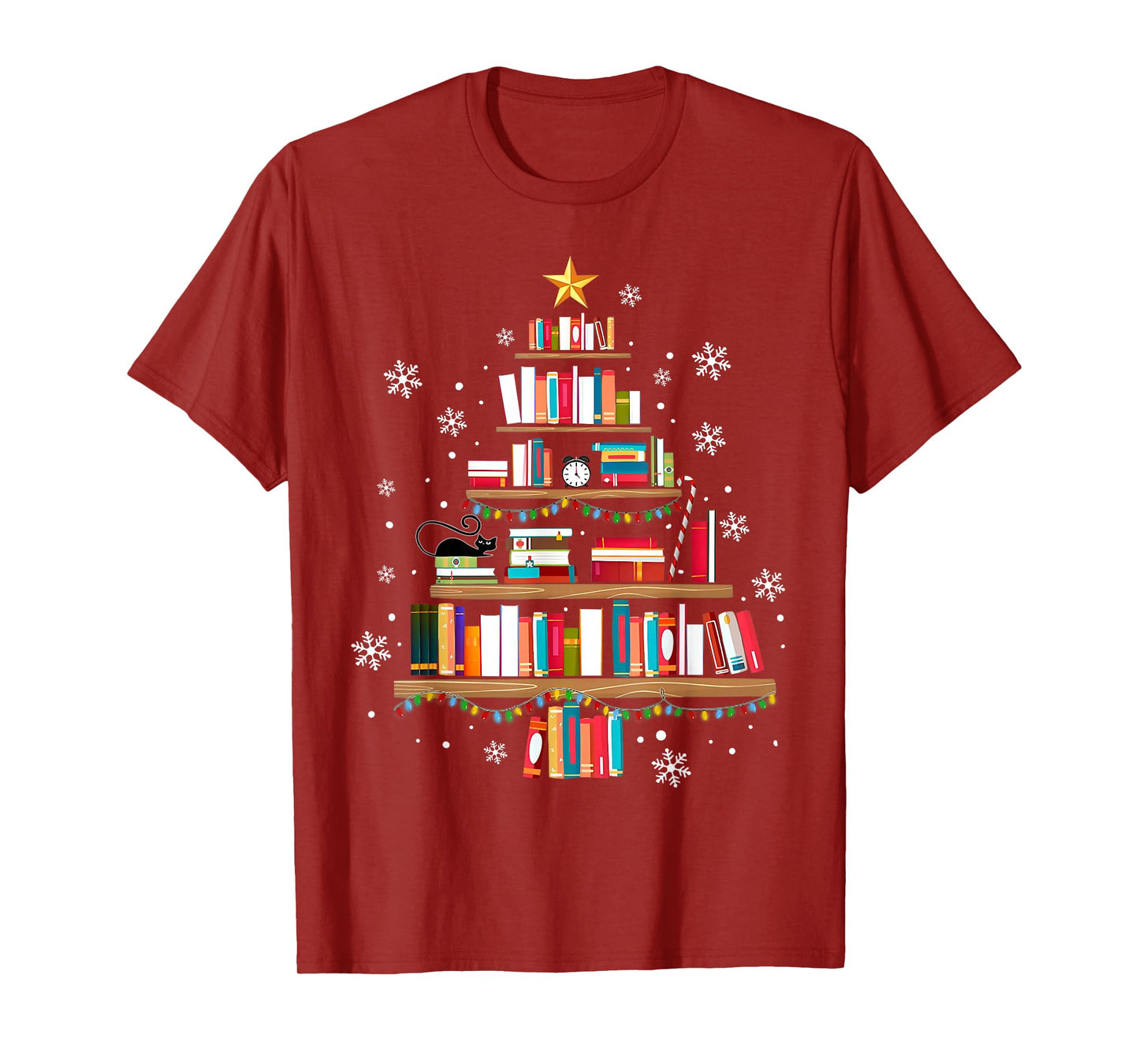 Library Books Christmas Tree Teacher Funny Xmas Snowflake T-Shirt