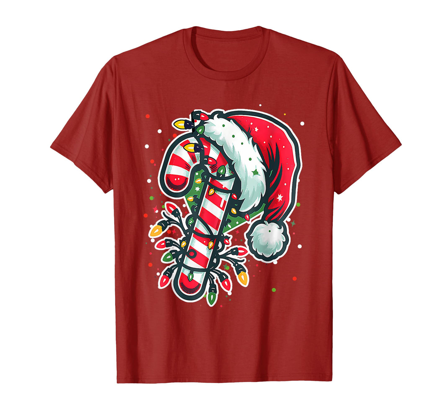 Red And White Candy Cane Santa Christmas Funny Xmas Lights T-Shirt