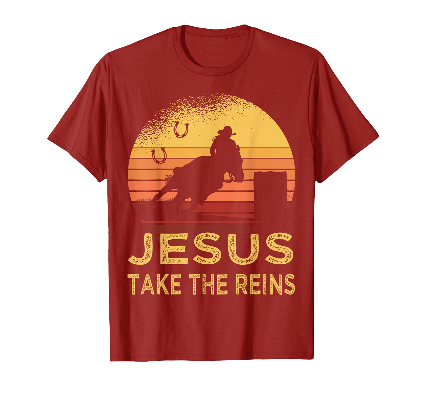 Vintage Retro Horse Barrel Racing Jesus take the reins Rodeo T-Shirt
