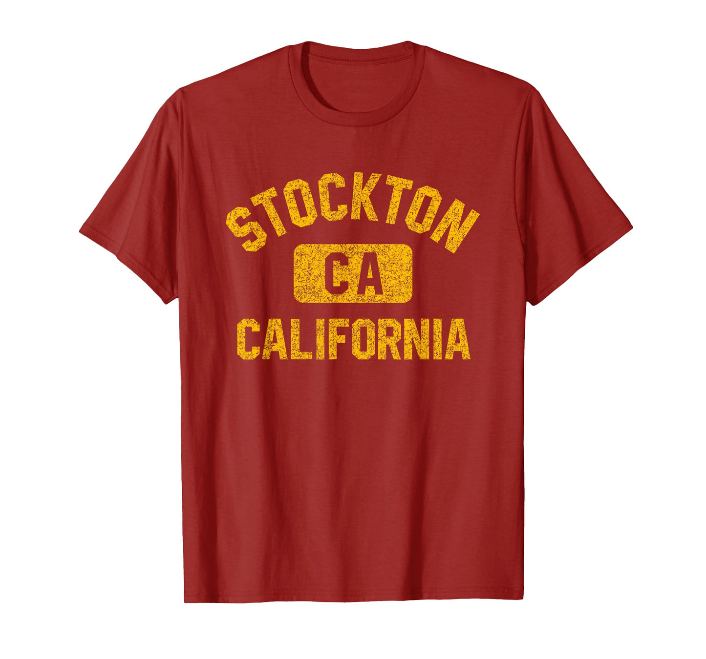 Stockton California Gym Style Distressed Amber Print T-Shirt