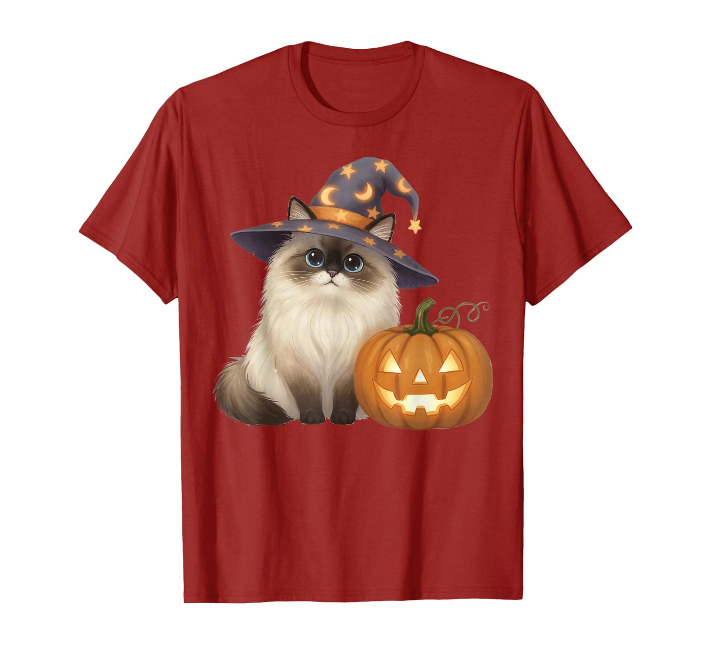 Ragdoll Cat Mom Halloween Witch with Pumpkin Cute Fall T-Shirt