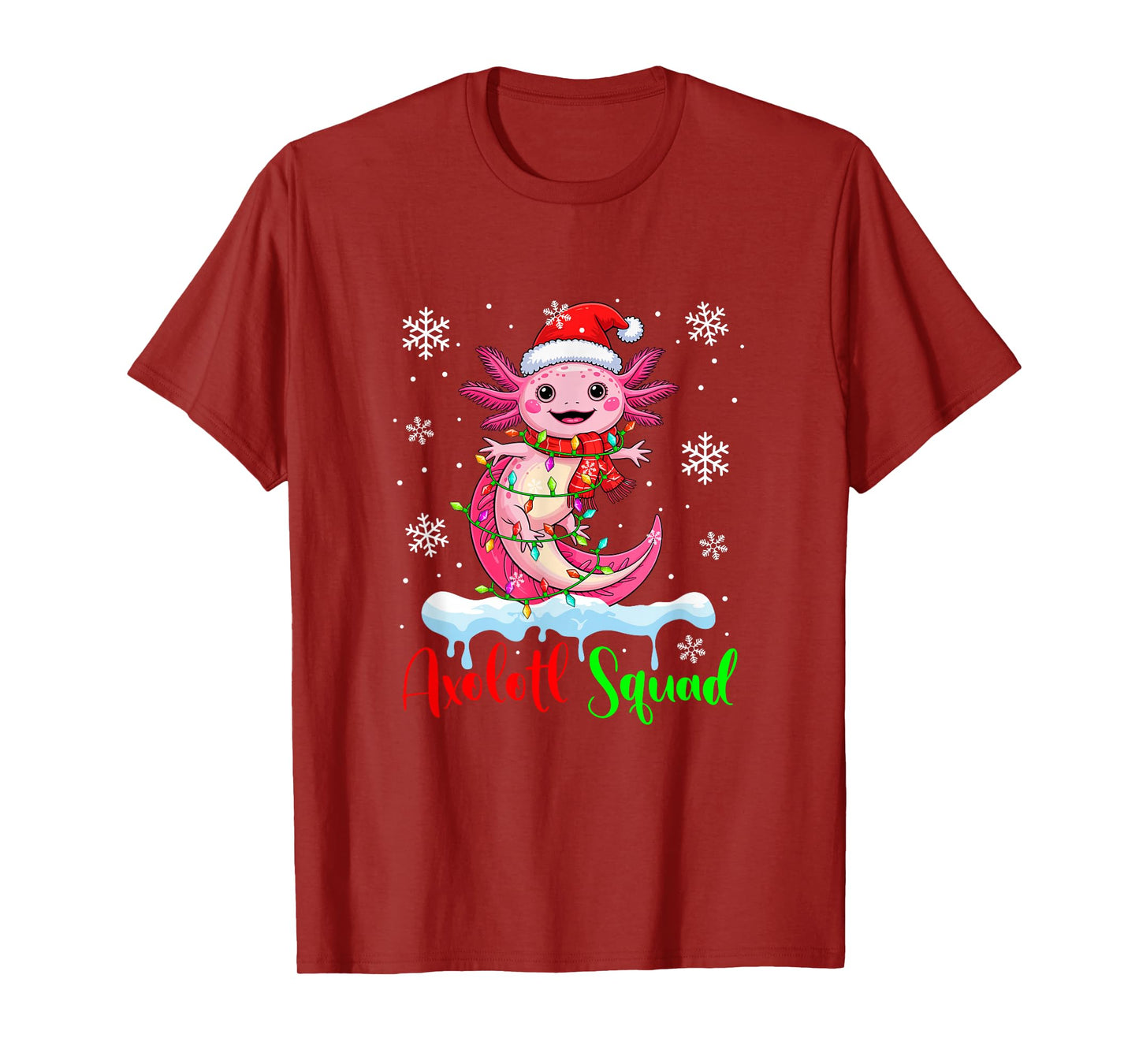 Axolotl Squad Santa Axolotl Colorful Xmas Lights Family Kids T-Shirt