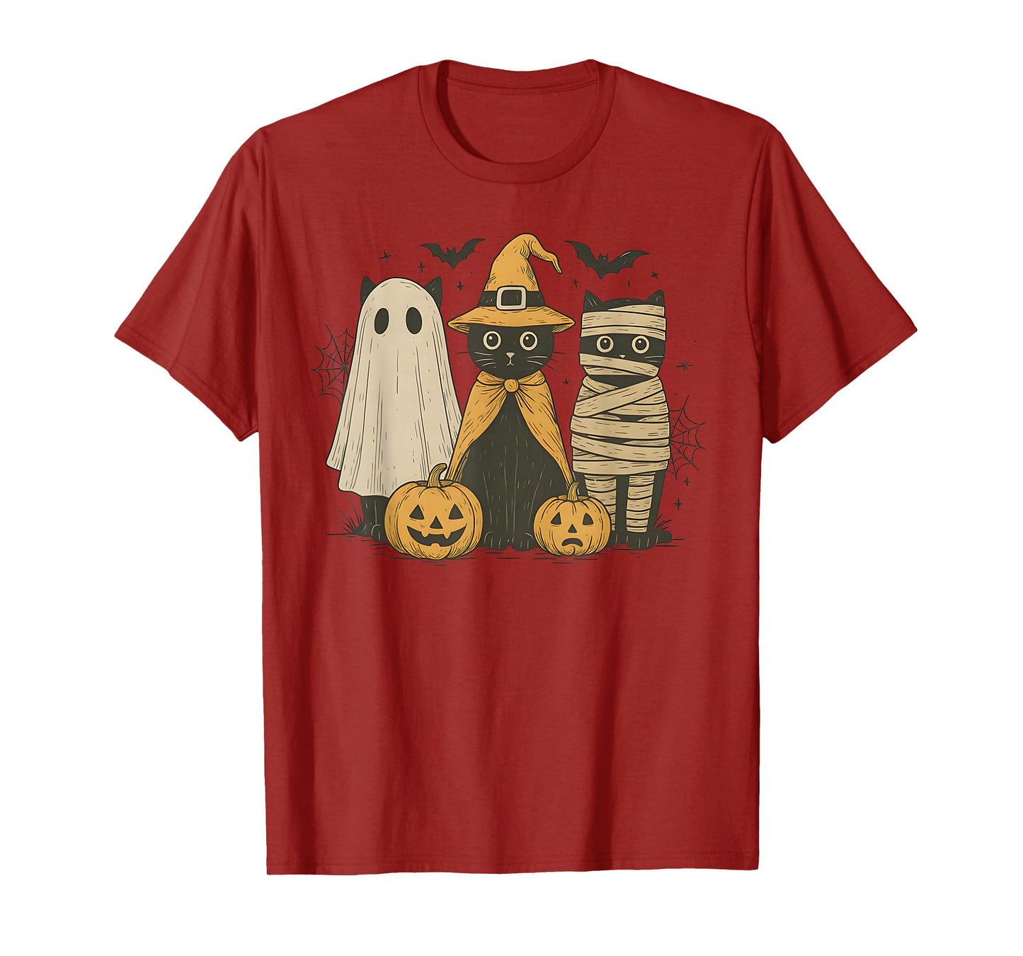 Black Cat Witch Ghost Scary Halloween Pumpkin Men Kids Gifts T-Shirt