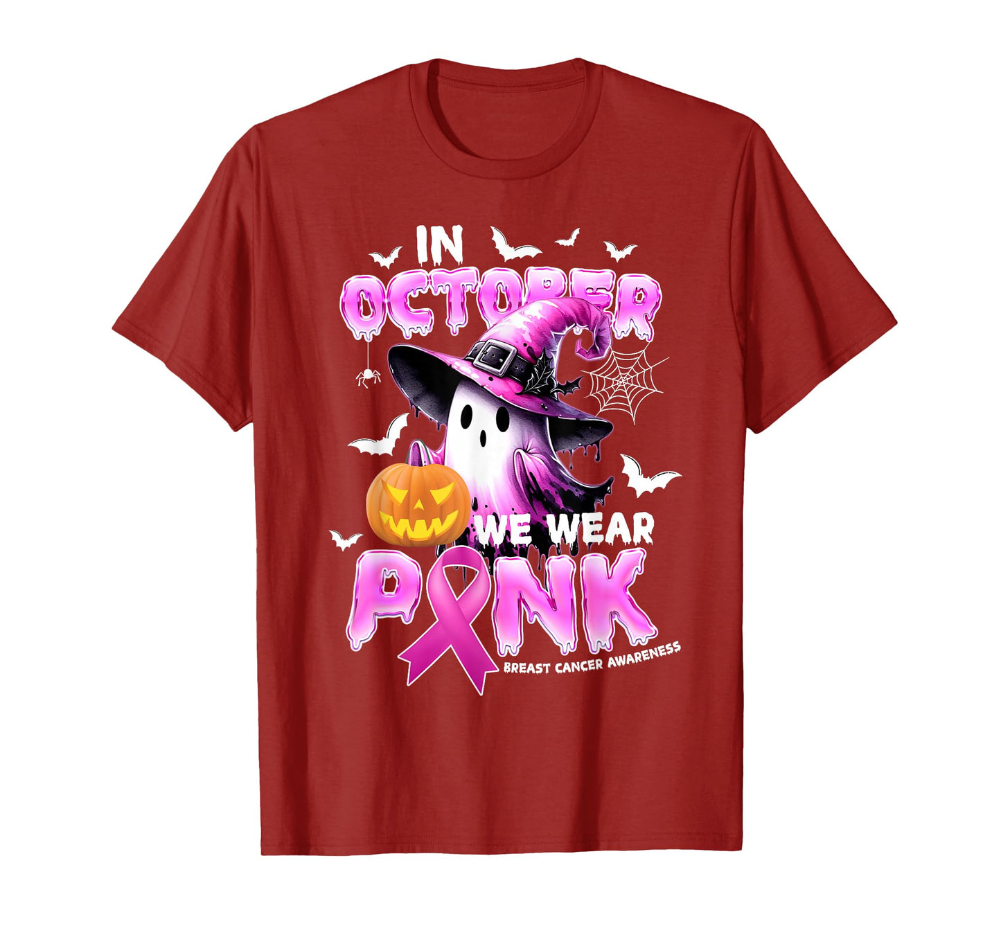 in October We Wear Pink Shirt Ghost Breast Cancer Awareness T-Shirt