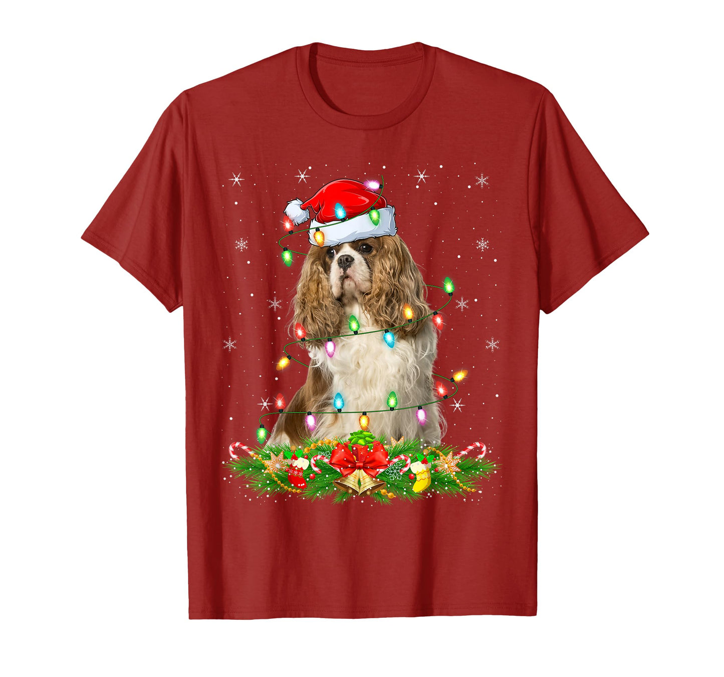 Cavalier King Charles Spaniel Dog Christmas Lights Xmas T-Shirt