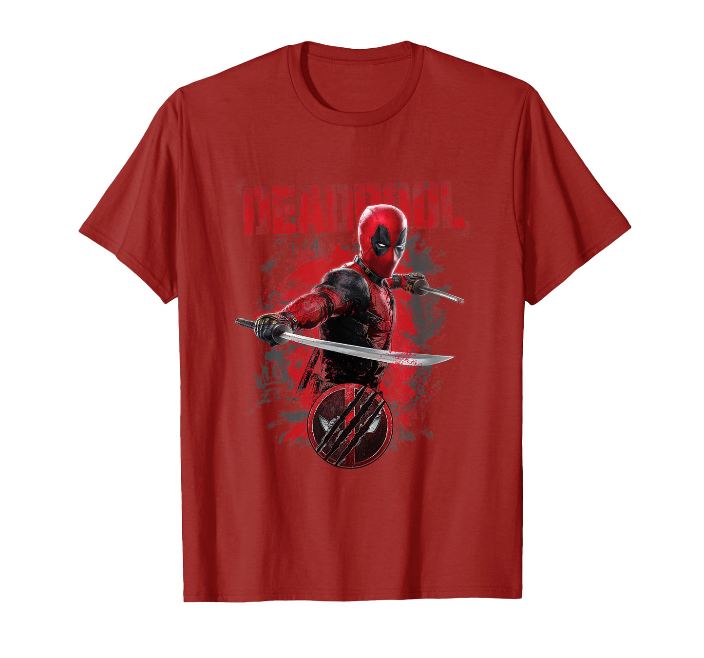 Marvel Deadpool & Wolverine Distressed Red Stamp Hero Logo T-Shirt