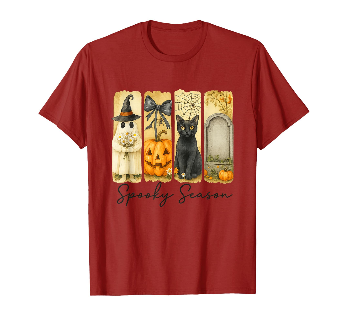 Spooky Season Ghost Cat Pumpkin Grave Design T-Shirt
