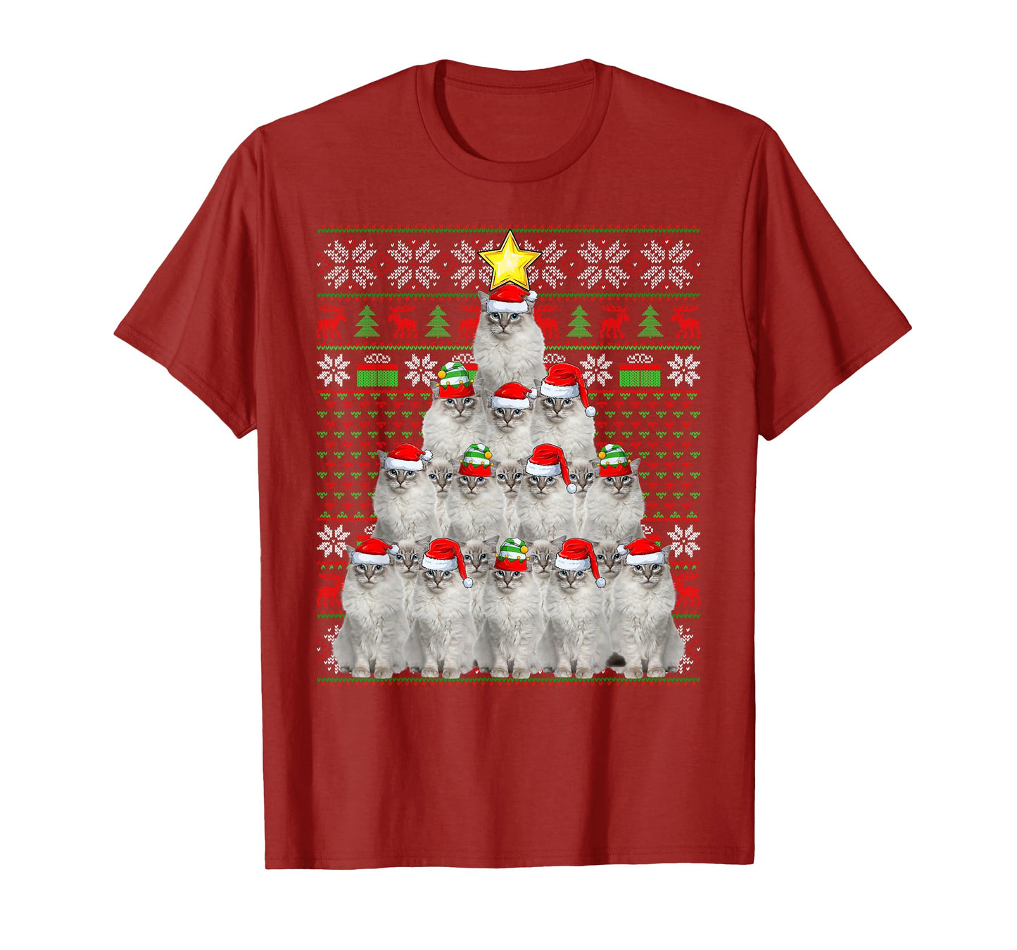 Cats Christmas Tree Santa Elf Cat Ugly Xmas Sweaters T-Shirt