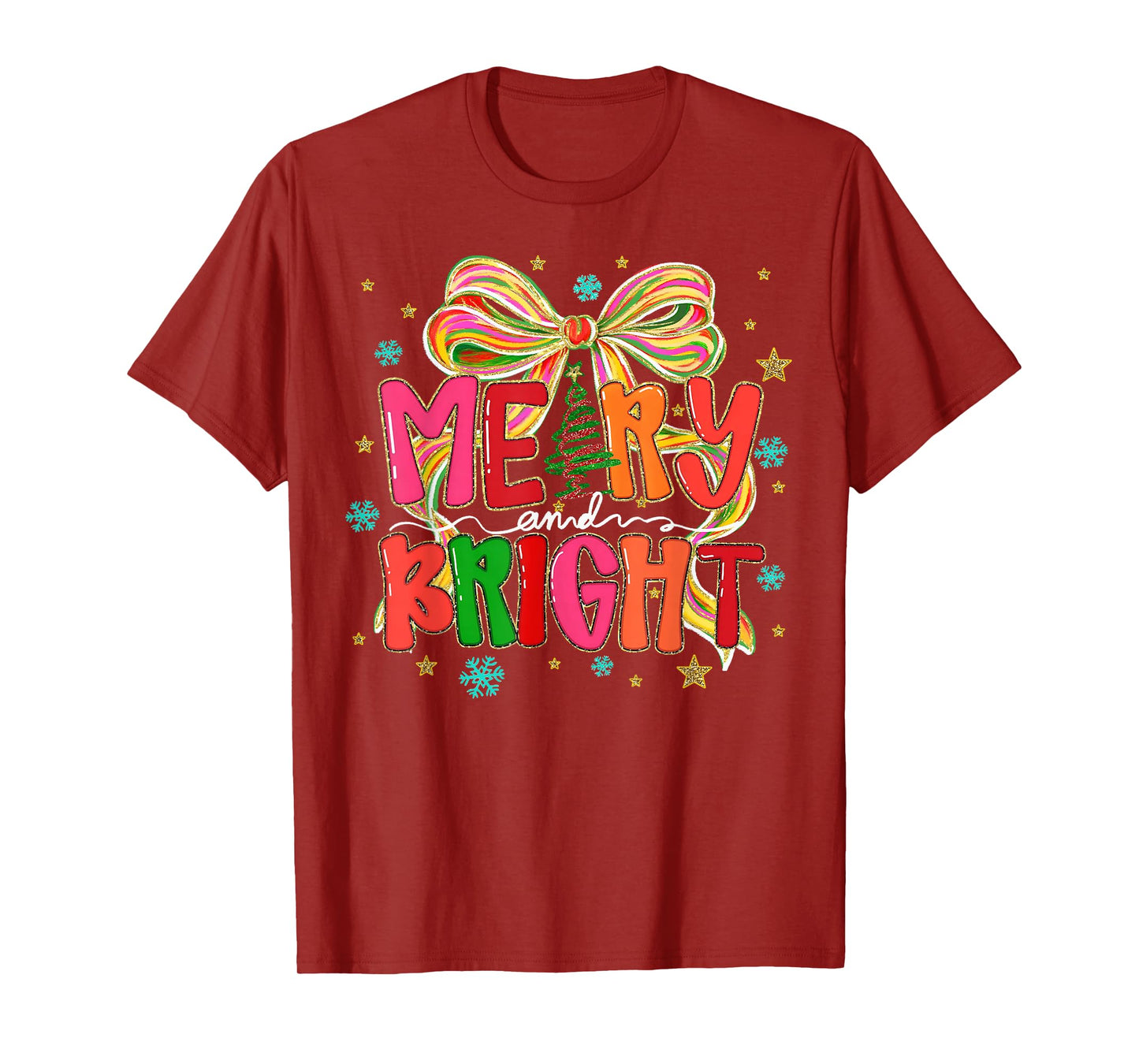 Coquette Bow Merry & Bright Christmas Xmas Pajamas Snowflake T-Shirt
