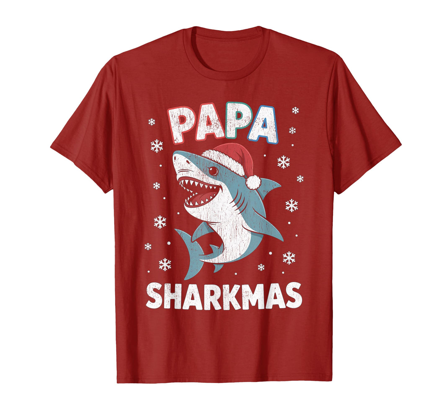 Papa Sharkmas Funny Shark Santa Hat Ugly Christmas Sweater T-Shirt
