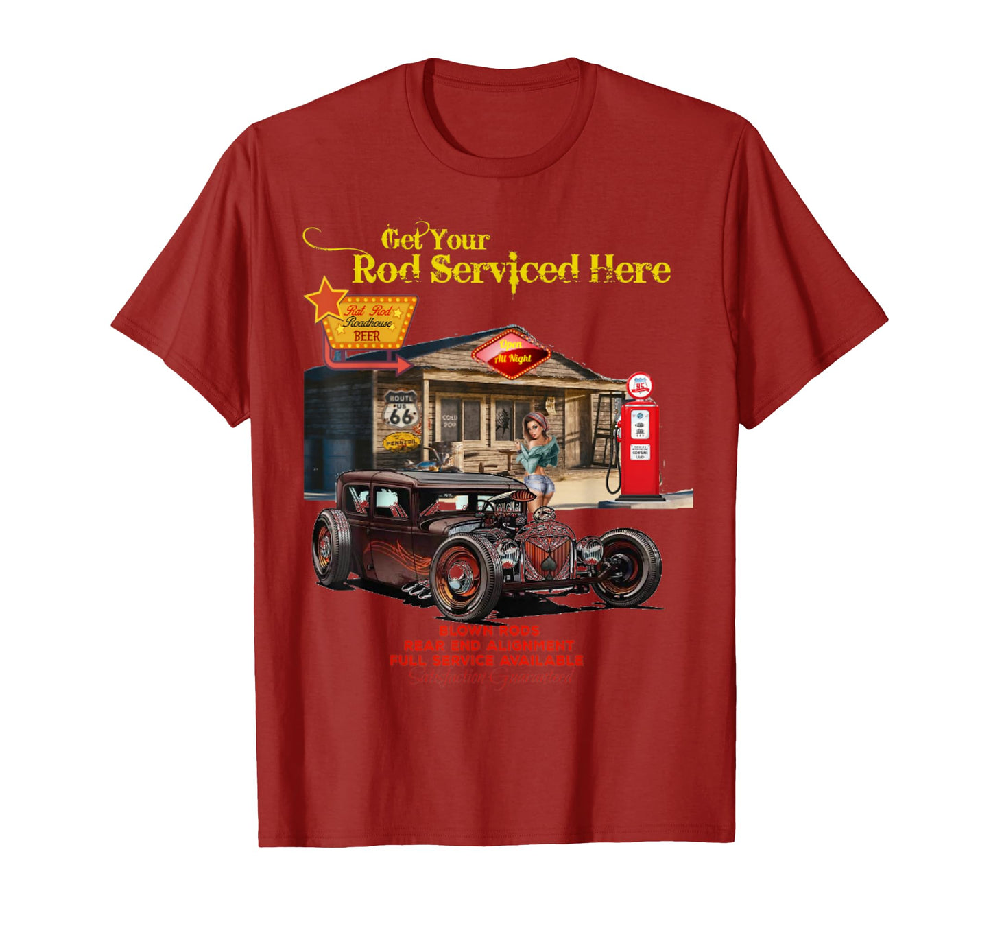 Vintage Rat Rod T Shirt Pinup Girl Mens Tee T-Shirt