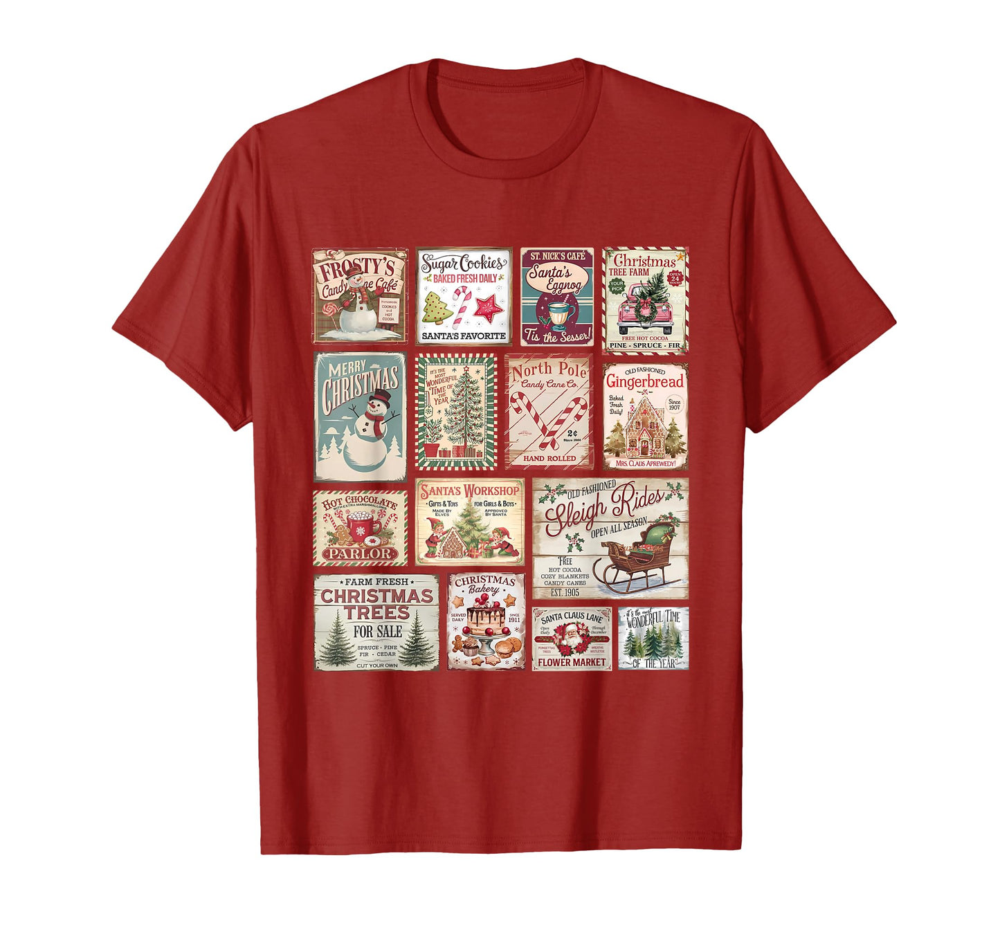 Retro Vintage Merry Christmas Stamps Santa Claus Hot Cocoa T-Shirt