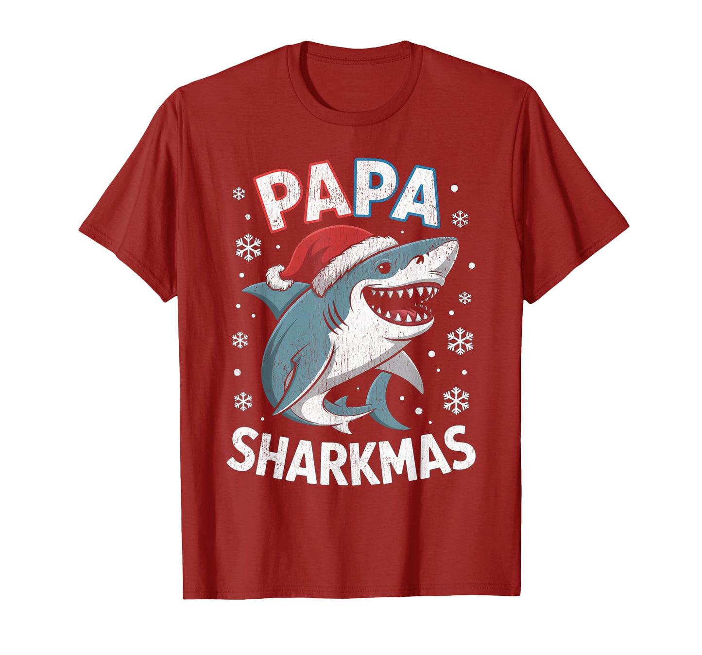 Papa Sharkmas Funny Shark Santa Hat Ugly Christmas Sweater T-Shirt