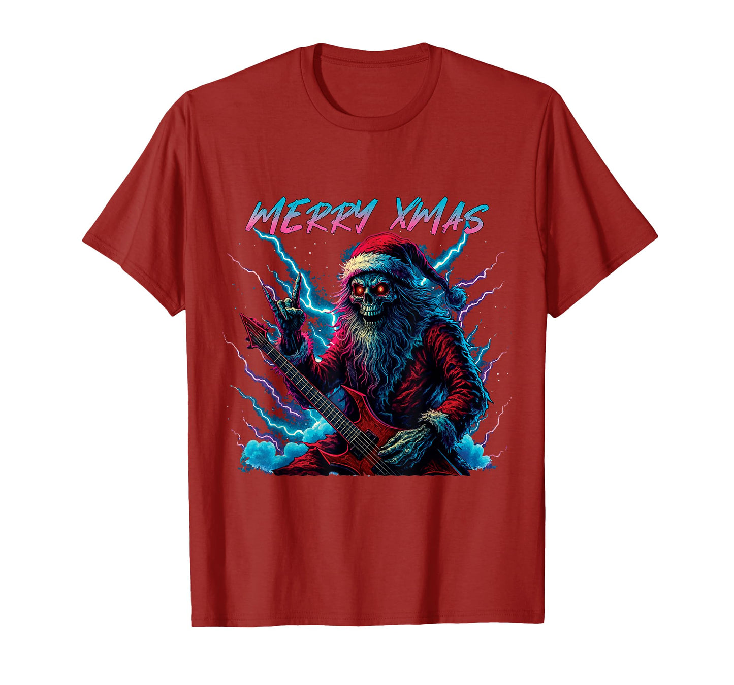 Hail Santa Pagan Happy Solstice Christmas Metal Rock Guitar T-Shirt