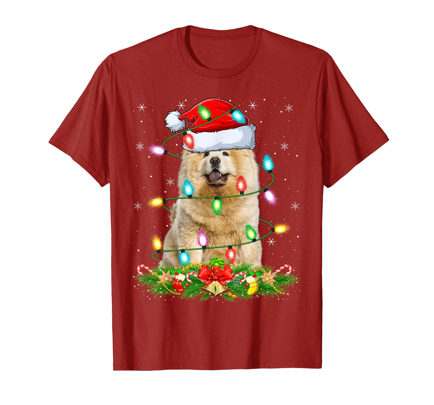 Chow Chow Dog Christmas Lights Funny Santa Hat Xmas T-Shirt