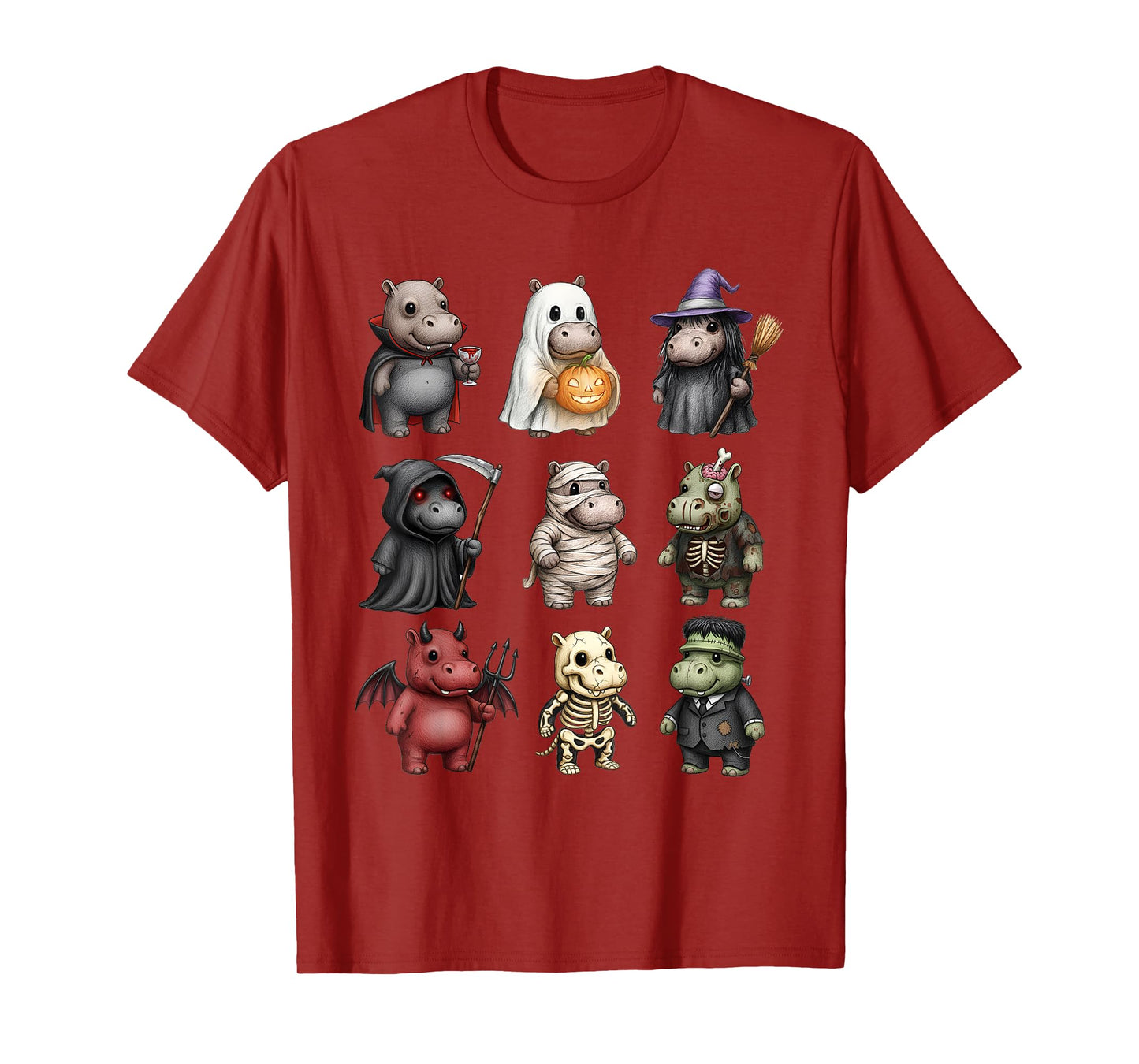 Funny Hippo Ghost Witch Zombie Halloween Costume Boys Girls T-Shirt