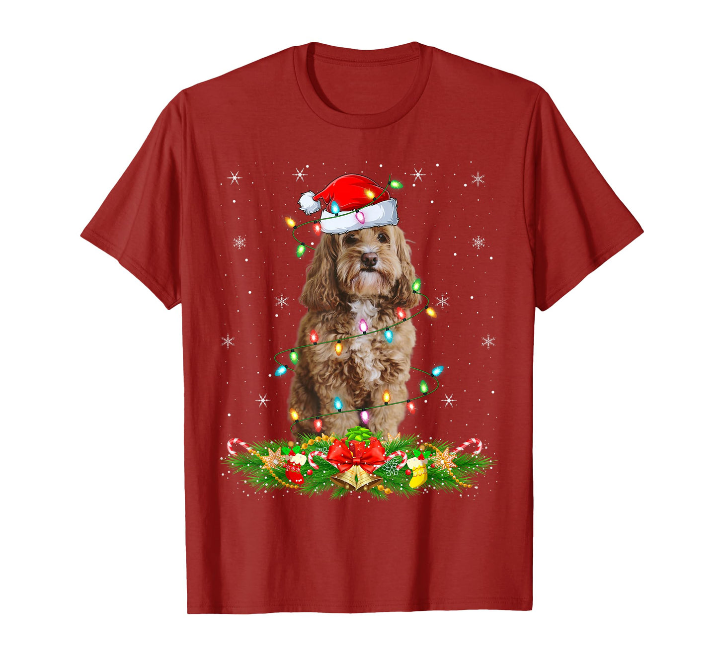 Cockapoo Dog Christmas Lights Funny Santa Hat Xmas T-Shirt