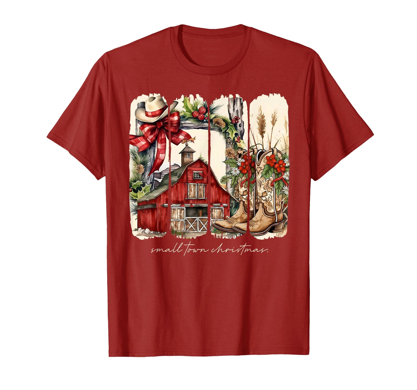 Small Town Christmas Western Cowboy Boots Coquette Bow Xmas T-Shirt