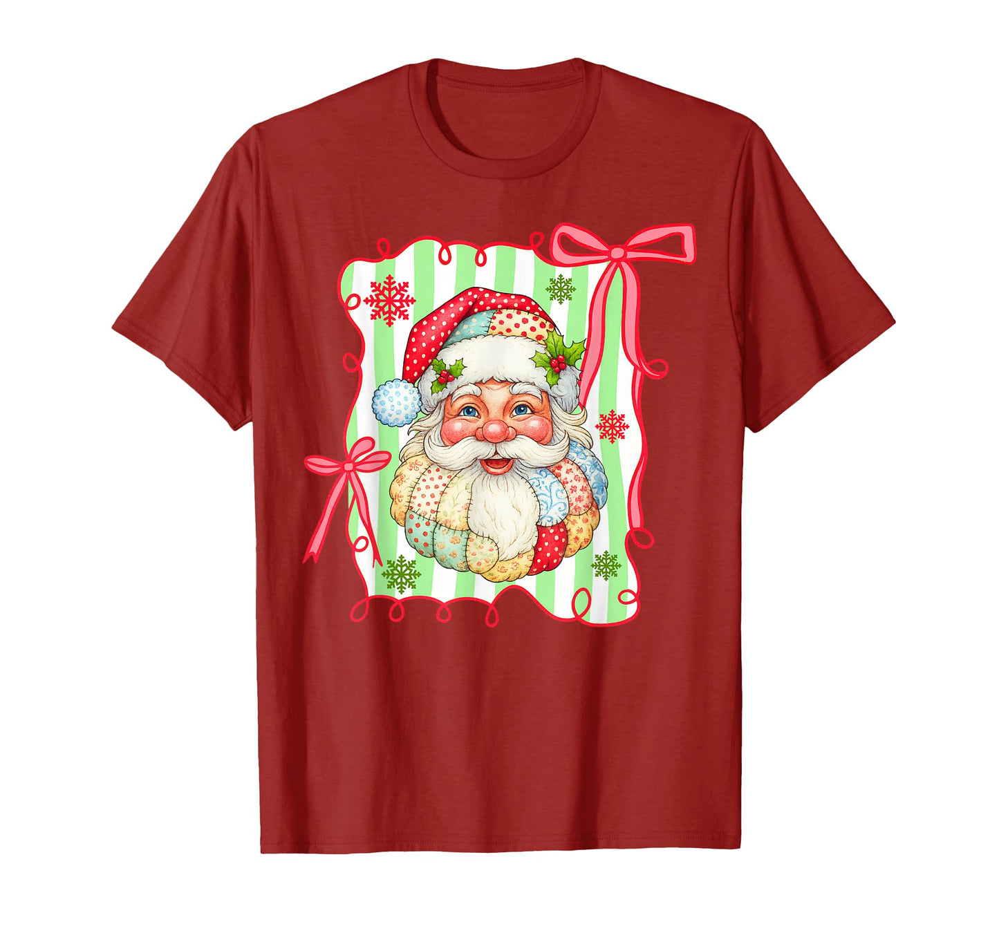 Retro Graphic Patchwork Santa Claus Christmas Preppy T-Shirt