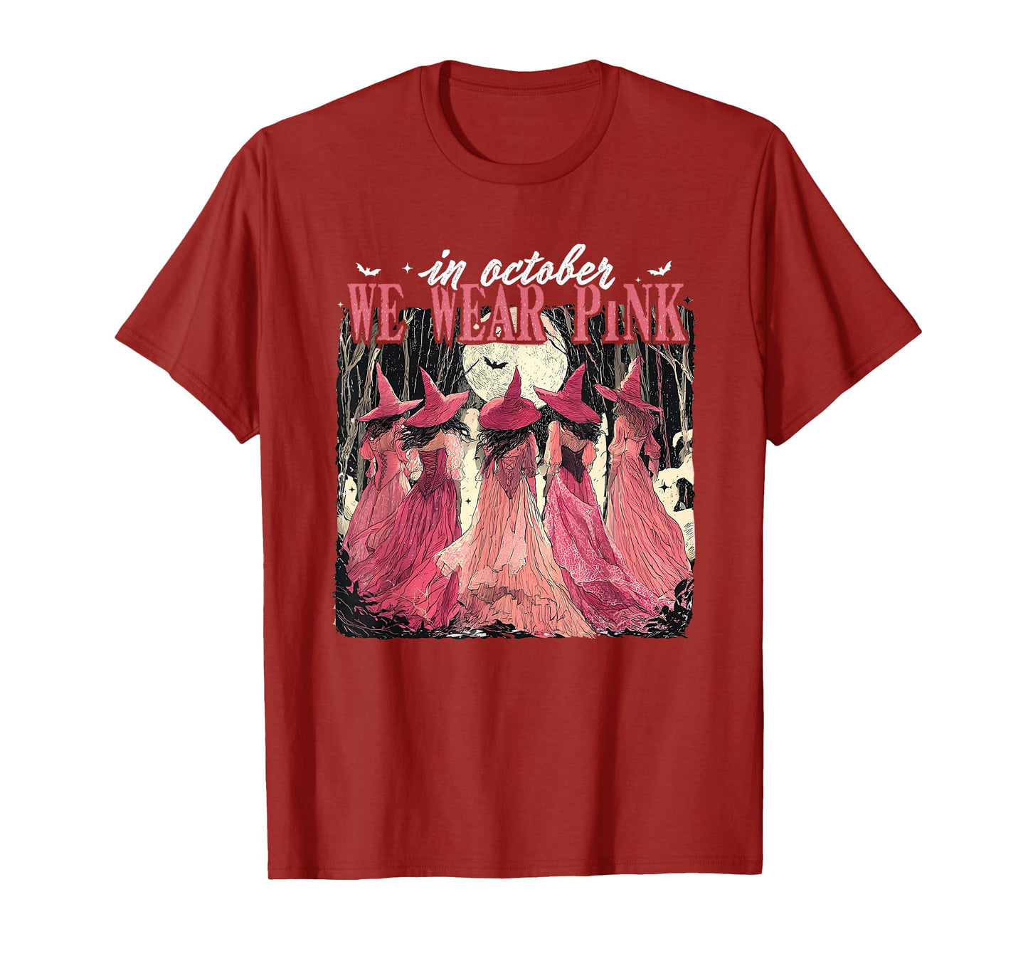 Retro in October We Wear Pink Witch Breast Cancer Awareness T-Shirt