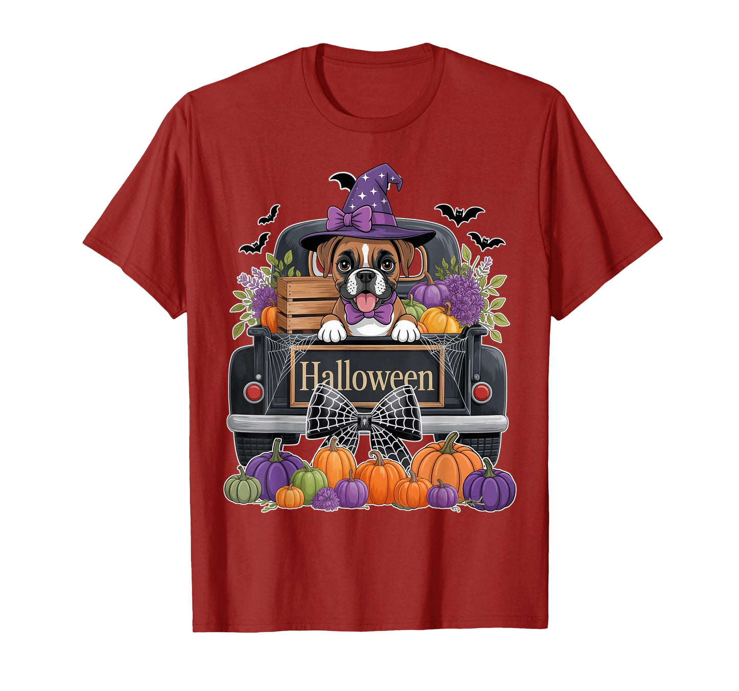 Funny Boxer Witch Hat Truck Pumpkin Dog Lovers Halloween T-Shirt