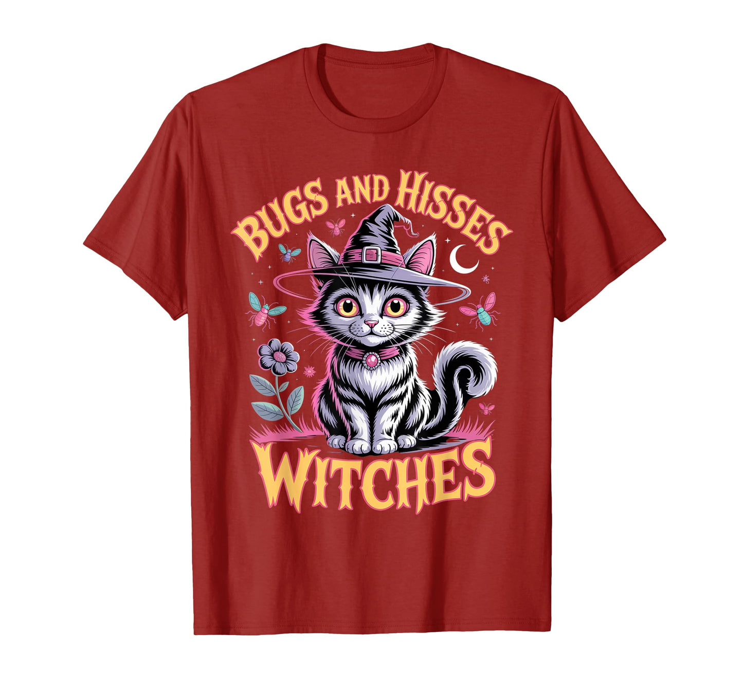 Gothic Cat Magic Flowers Cute Witch Apparel Halloween Tee T-Shirt