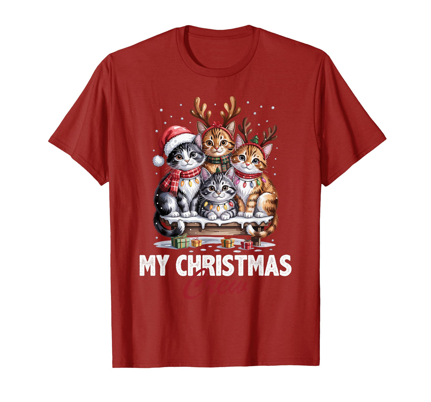 Cat Christmas Crew Cute Pet Lovers Funny Holiday Pajama T-Shirt