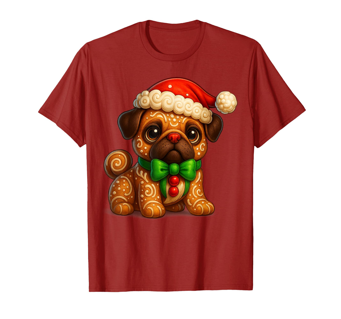 Funny Gingerbread Man Pug Santa Christmas Womens Mens Gifts T-Shirt