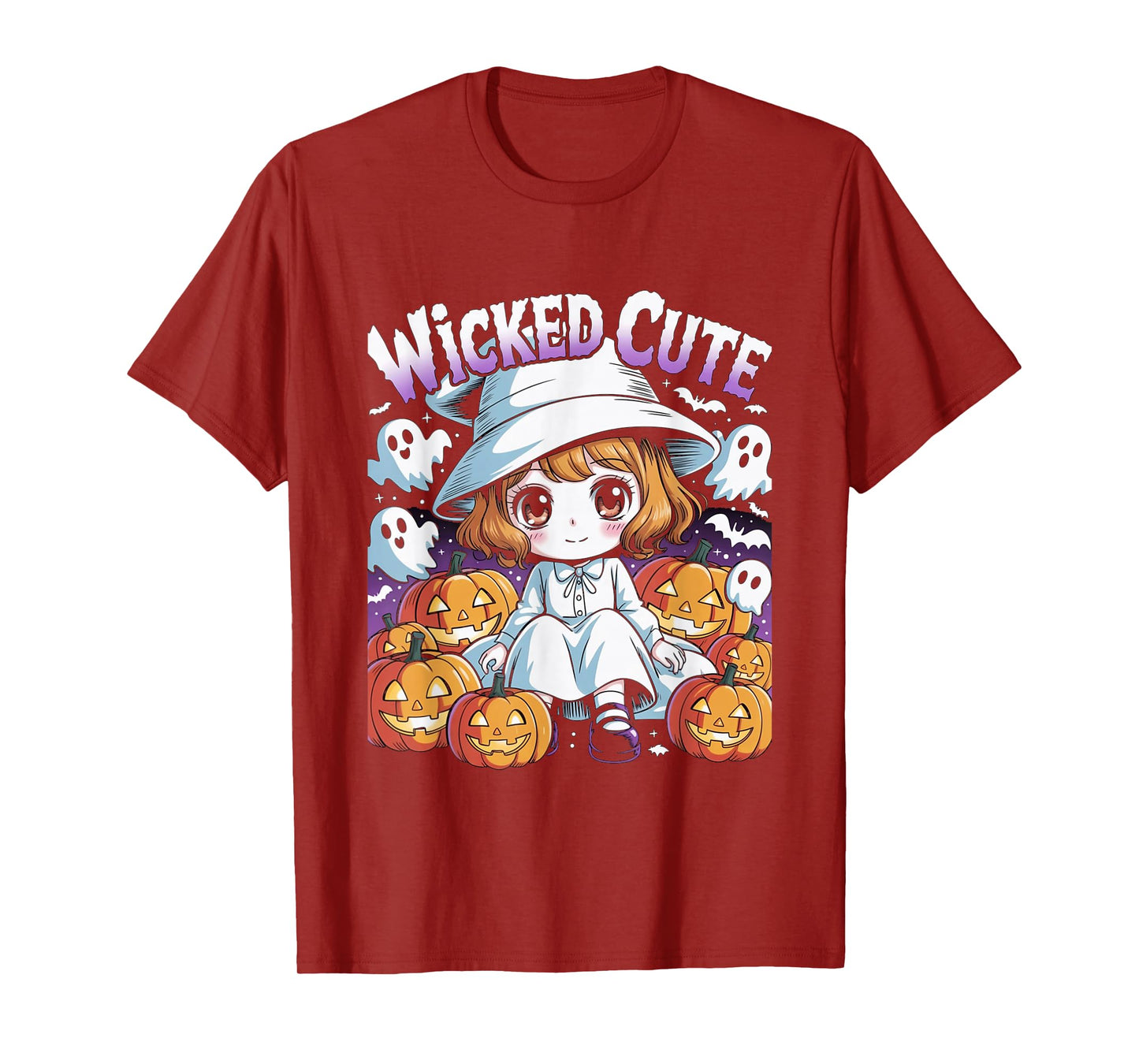 Halloween Anime Cute Witch Girls Pumpkin Bats Ghosts Kids T-Shirt