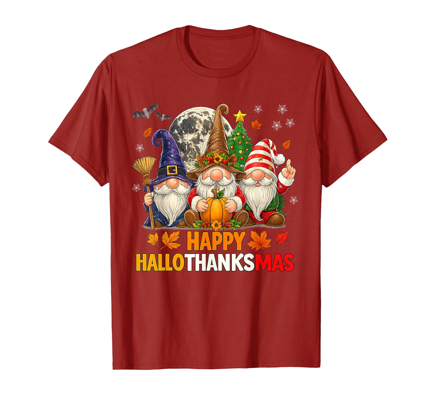 Happy Hallothanksmas Gnomes Lover Halloween Merry Christmas T-Shirt
