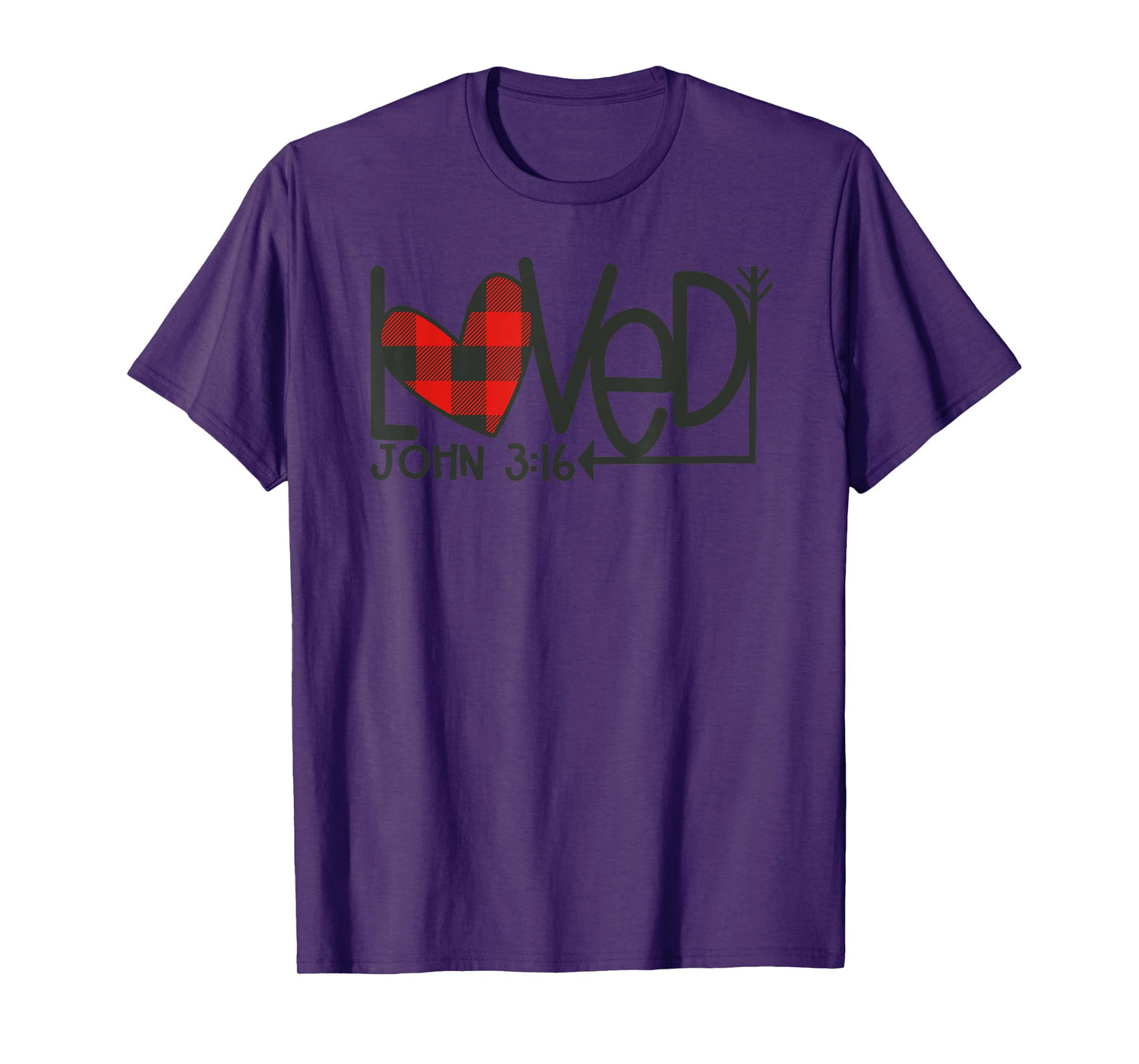 Loved John 3:16 Plaid Heart Christian Valentines Day T-Shirt