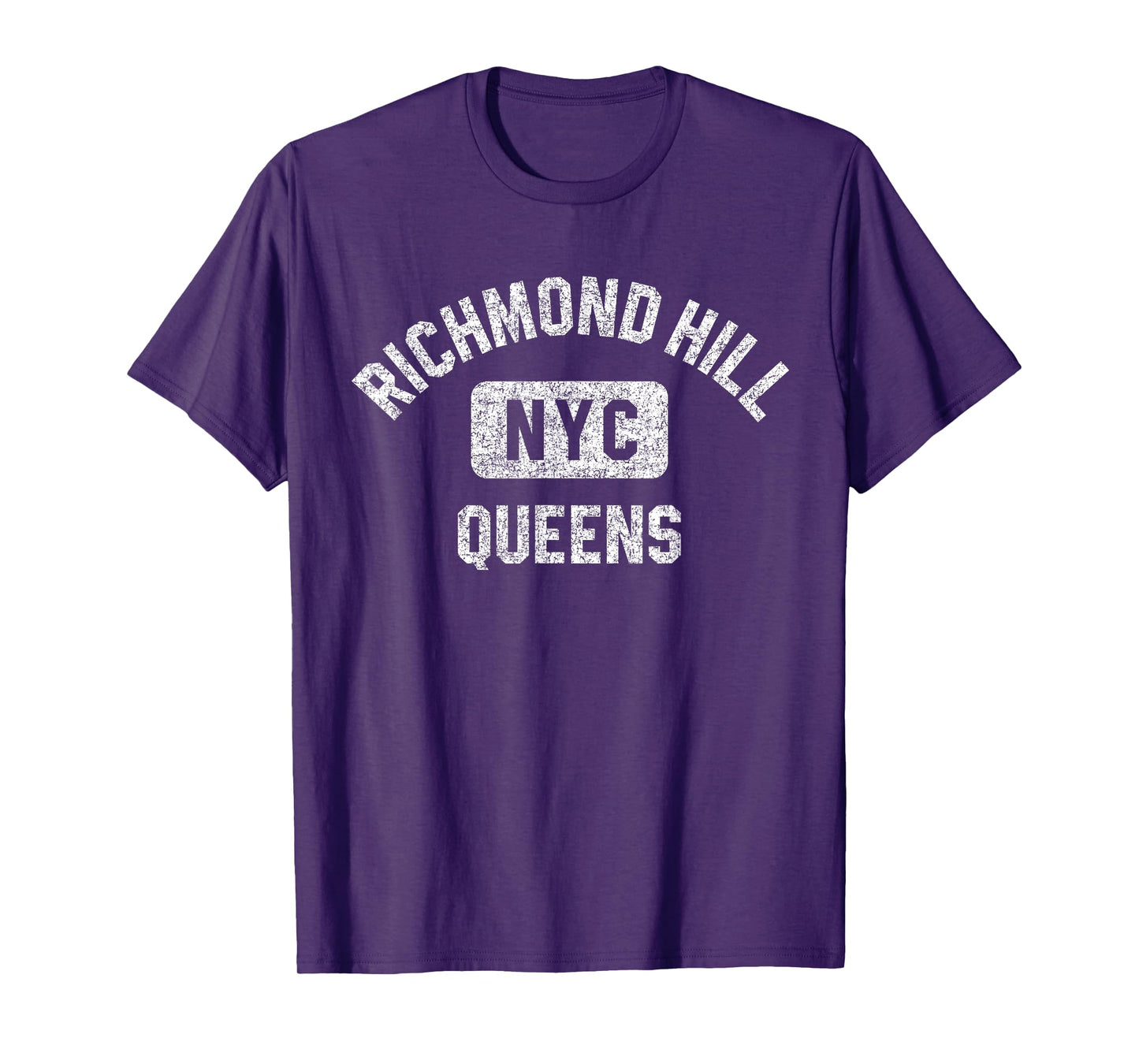 Richmond Hill Queens NYC Gym Style Distressed White Print T-Shirt