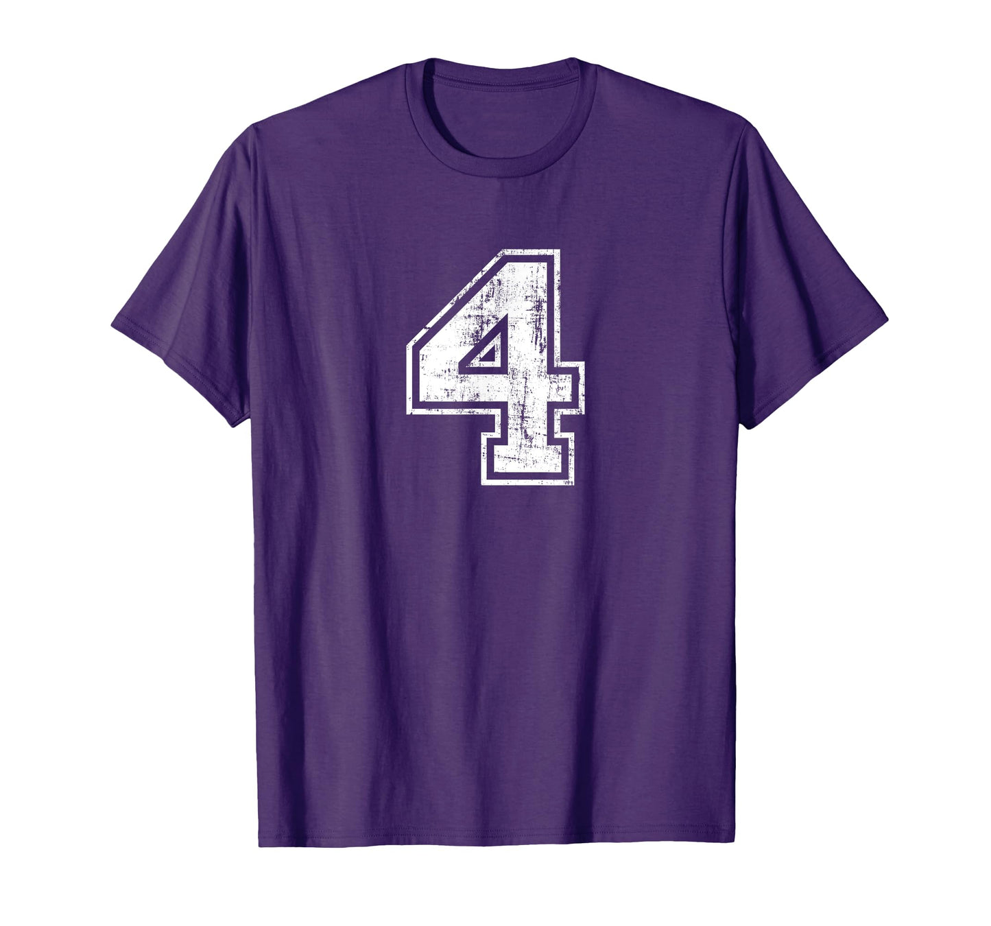 Sport Training Practice Varsity Distressed Numbers Number 4 Four Unisex-Adults Black Cotton 100% T-Shirt Small Crew Neck Short Sleeve
