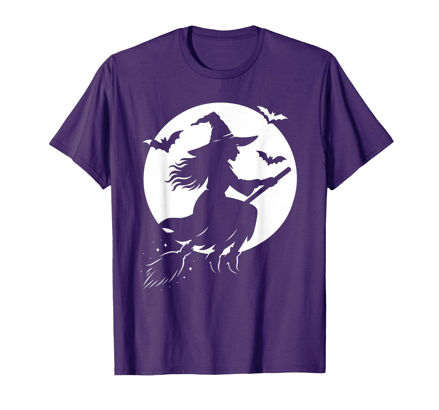 Halloween Witch on Broom Moon Silhouette Spooky Samhain Art T-Shirt