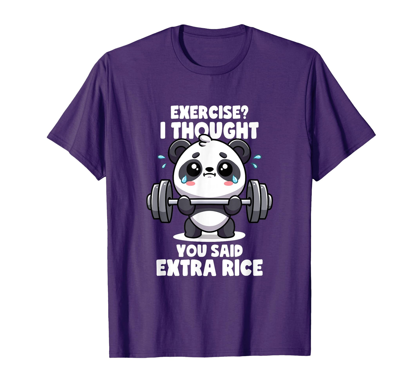 Exercise I Thought You Said Extra Rice Panda Gym T-Shirt - Men's Unisex Black Cotton Blend Short Sleeve Classic Fit Novelty T-Shirt - Gym Quote, Panda Lovers, Workout Motivation