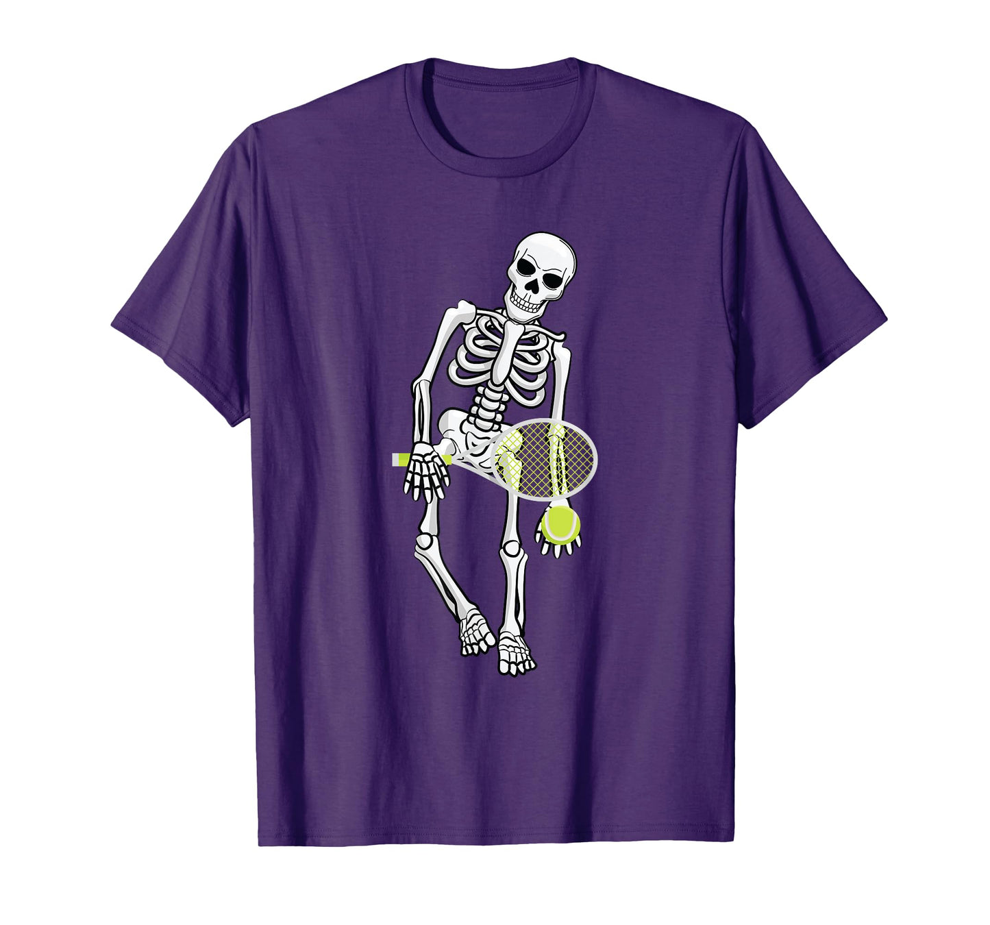 Skeleton Playing Tennis Lazy Halloween Costume Funny Sport T-Shirt