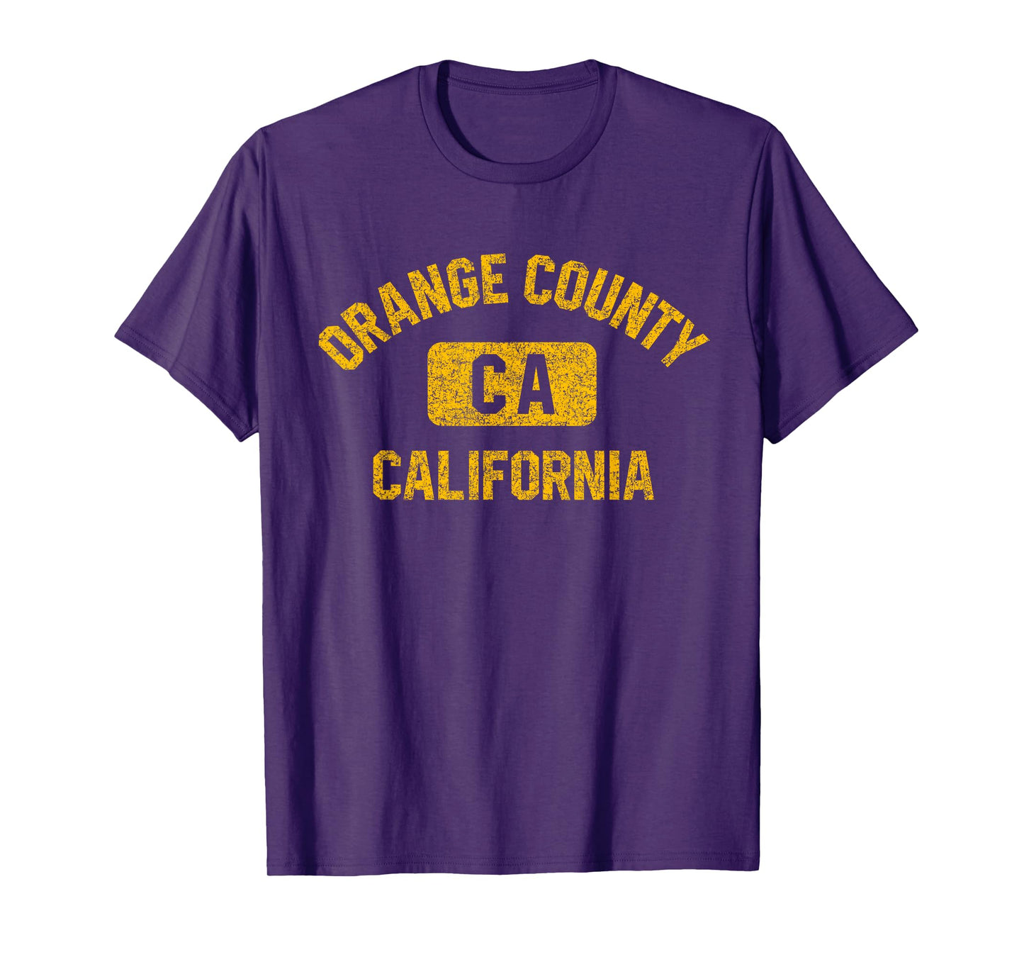 Orange County California Gym Style Distressed Amber Print T-Shirt