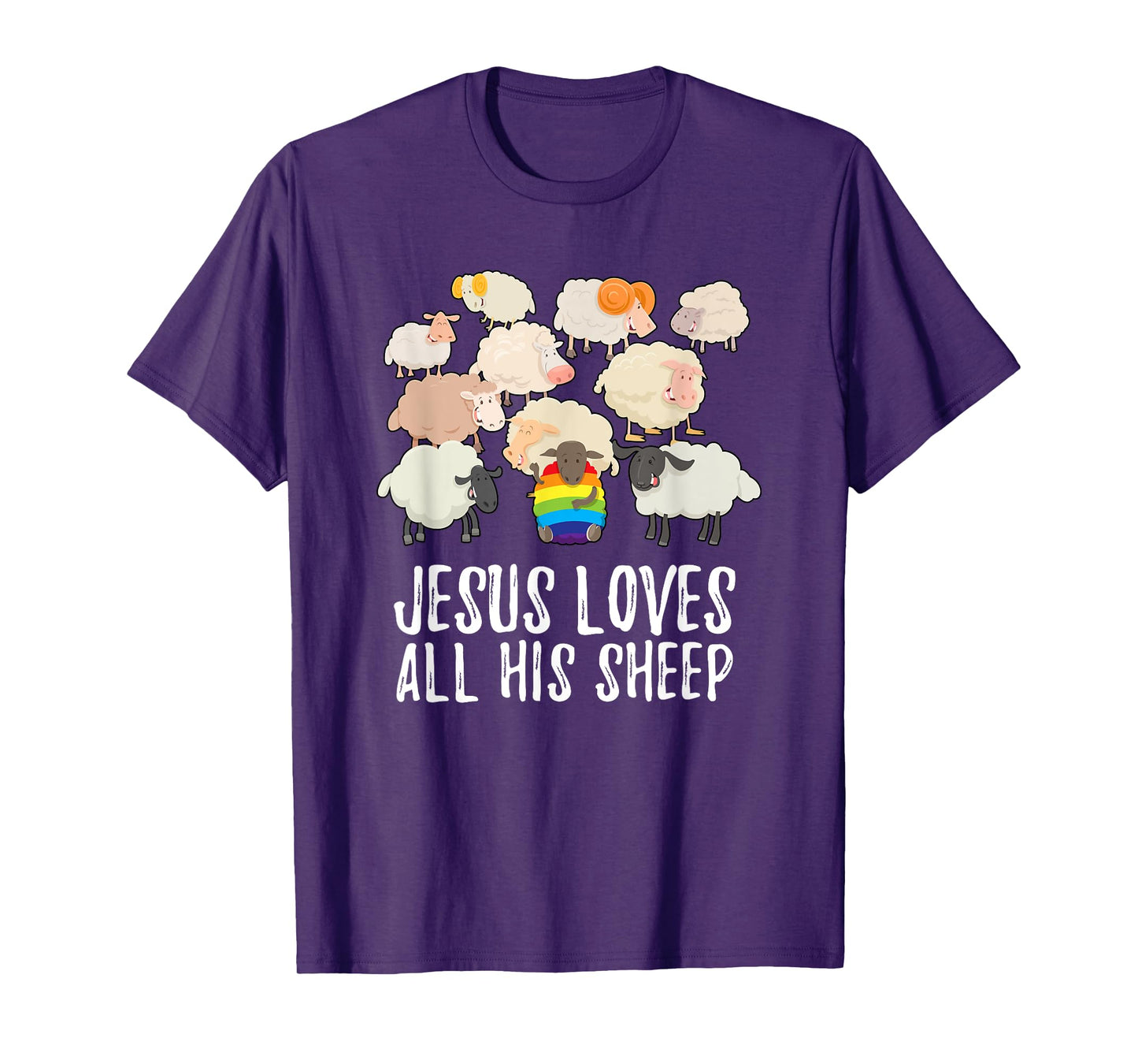 Rainbow Pride Gay Christian LGBTQ+ Jesus Loves All His Sheep T-Shirt