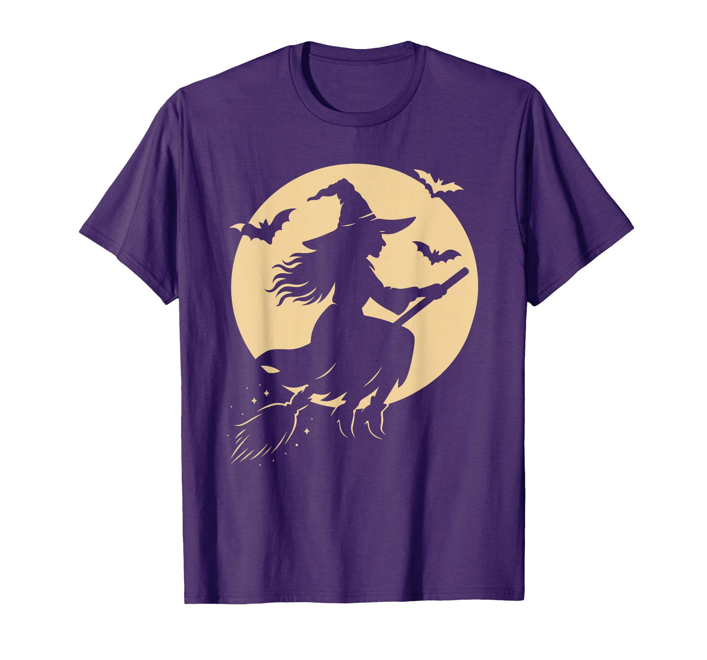 Halloween Witch on Broom Moon Silhouette Spooky Samhain Art T-Shirt