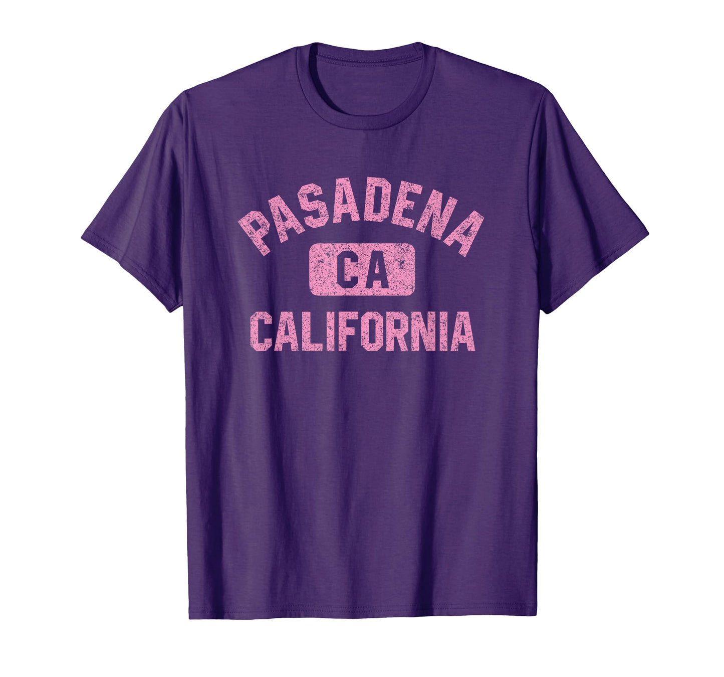 Pasadena California Gym Style Distressed Pink Print T-Shirt