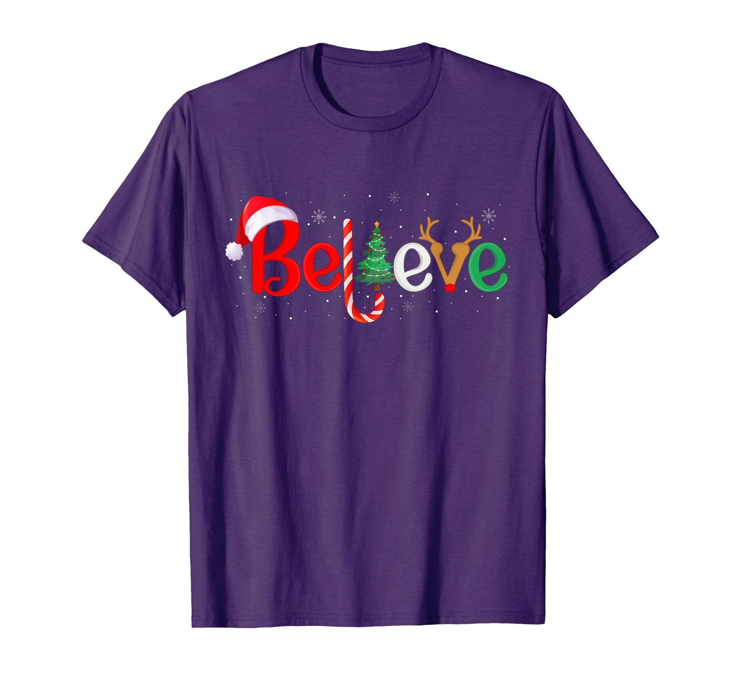 Believe Xmas Family Matching Funny Reindeer Santa Christmas T-Shirt