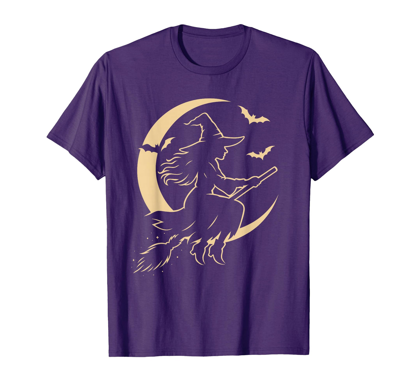 Halloween Witch on Broom Moon Silhouette Spooky Samhain Art T-Shirt